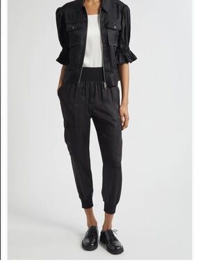 Cinq à Sept Giles Cupro Cargo Joggers, Black Cupro Satin Size XS